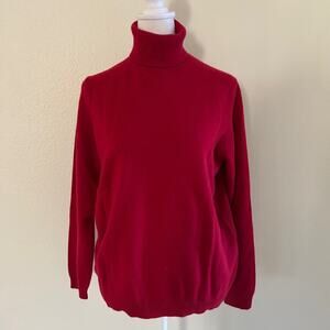 Lands’ End Cashmere Turtleneck Sweater Red Classic Preppy Luxury Soft Touch